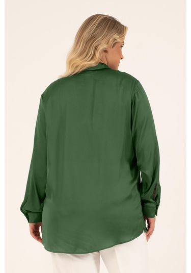 Saten Uzun Kollu Gömlek-1732 Yeşil