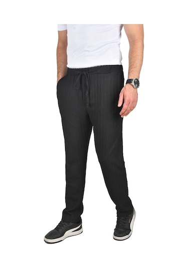 Deepsea Erkek Siyah Rahat Kesim Örme Kumaş Beli Lastikli İnce Spor Pantolon 2502216 Siyah