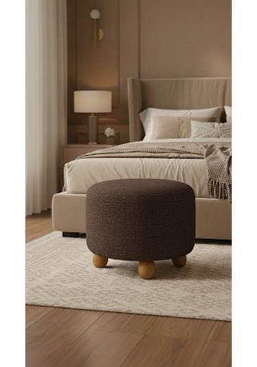 Polo Peluş 45 X 45 Cm Doğal Gürgen Topuz Ayaklı Çok Amaçlı Puf Koltuk Koyu Kahve