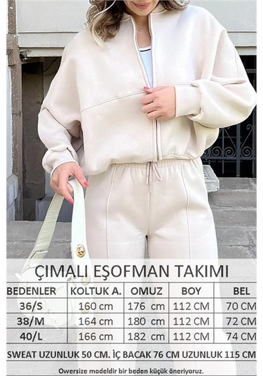 Neşeli Butik Kadın Fermuarlı 3 İplik Eşofman Takımı Nb0018 - Bej Bej