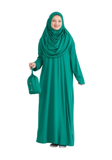 Keseli Namaz Elbisesi Eşarp Ve Tesbih Hazır Tesettür Giyim Türban Müslüman Giysi Takım Yeşil