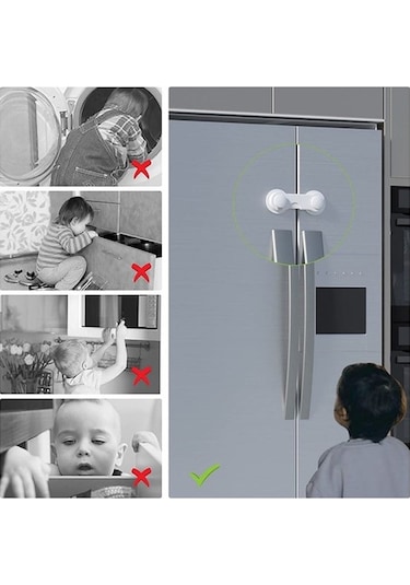 Bebek Çocuk Güvenliği Çekmece Ve Dolap İçin Kendiliğinde Yapışkanlı Vidasız Kapak Kilidi 4832