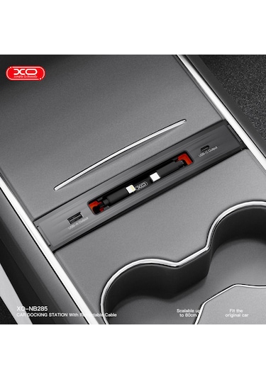 Nb285 62w Tesla Model 3 / Y Uyumlu Konsol Lightning Ve Type-c Kablolu Usb-c Ve Usb-a Çıkışlı Siyah