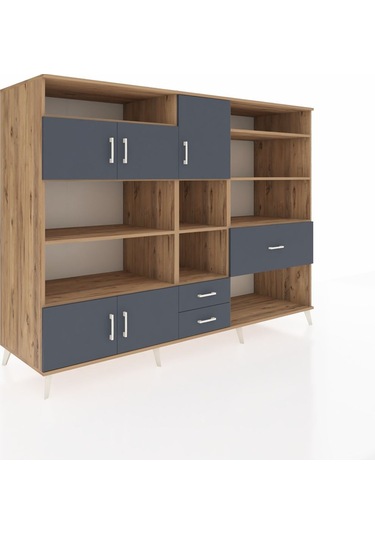 Kronos Dolap 13 Raflı 3 Çekmeceli 5 Kapaklı 220x59x163 Çam-antras Çam-antrasit