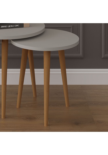 3 Lü Yuvarlak Zigon Sehpa Ahşap Ayaklı-sehpa01-kül Gri