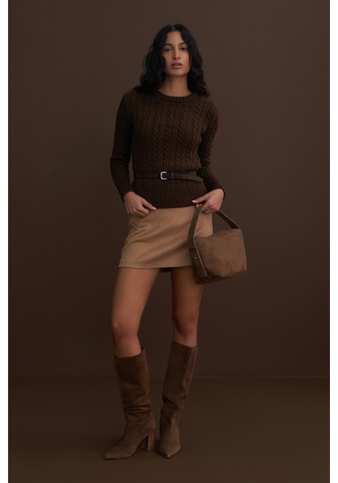 Süet Mini Etek Vizon