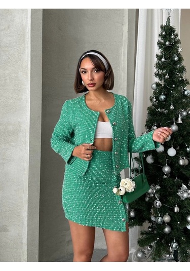 Ceketli Etek Takım Chl Kumaş Yeşil H24443 Yeşil