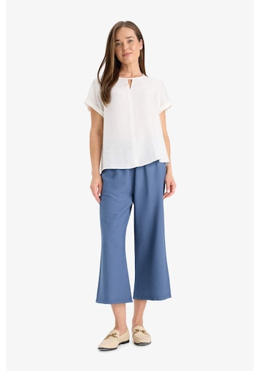 Defacto Regular Fit Yuvarlak Yaka Kısa Kollu Bluz C8831ax25smer105 Ekru