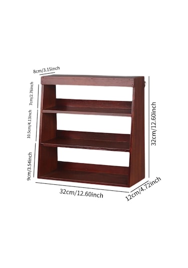 Suntek Kupa Tutucu Rafı 3 Katlı Ahşap Ekran Yükseltici Kırmızı Kahverengi