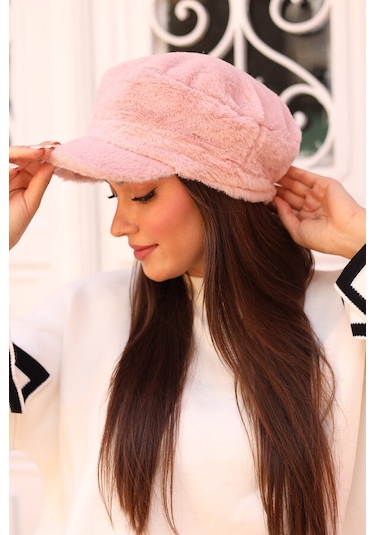 Kadın Peluş Kaptan Denizci Şapka Rkş-05 Pudra Pudra