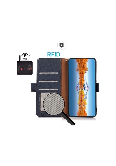 Moda Ctrx İphone Uyumlu 16 Pro Uyumlu Khazneh Yan Manyetik Litchi Hakiki Deri Rfıd Kılıf Diğer