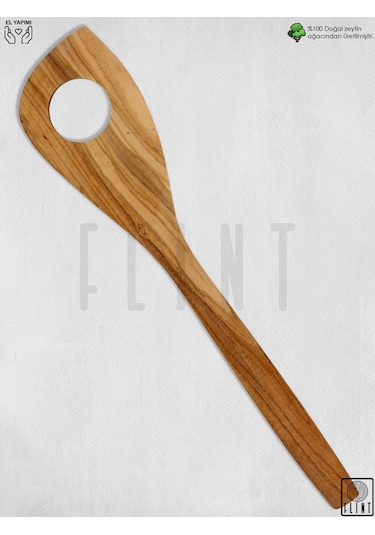 Zeytin Ağacı El Yapımı Tahta Ahşap Spatula Yemek Kaşığı 30 Cm