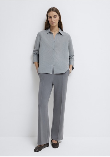 Mavi - Tencel Liyosel Karışımlı Çizgili Gömlek 1211374-88069 Yeşil