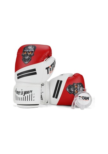 Titan Sport Kırmızı Beyaz Kurukafa Desenli Boks Eldiveni 2'li Set Çok Renkli