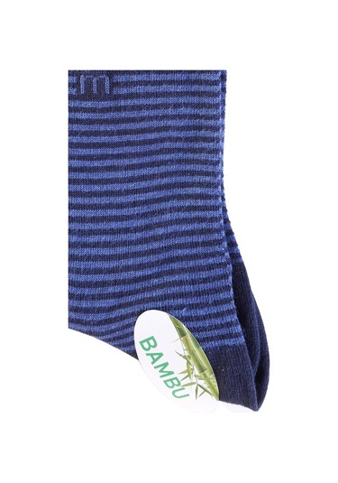 Morven Erkek Lacivert Bambu Berk Çizgili Desenli Uzun Çorap Lacivert