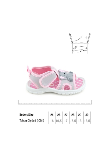 Gezer Kız Çocuk Bilekten Cırtlı Ayarlanabilir Pvc Rahat Esnek Taban Günlük Sandalet Gri
