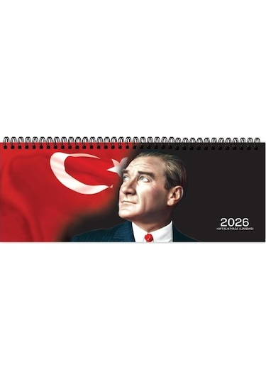Keskin Color 2026 Haftalık Masa Ajandası 12x33 Cm Spiralli Çizgili Atatürk