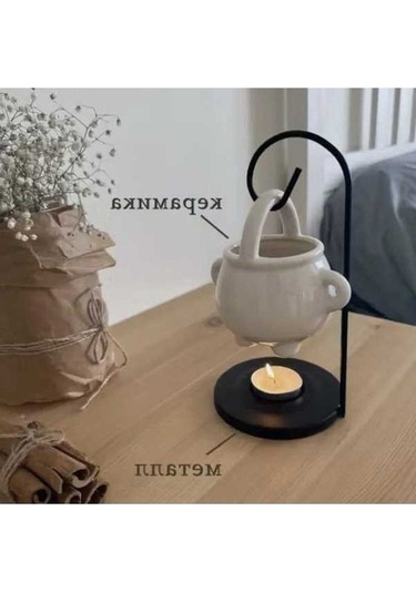 Besthome1 Keramik Kadı Kastrı, Beyaz Aroma Dağıtıcı, Metal Tepsi & Tabanlı Yağlamacı Beyaz