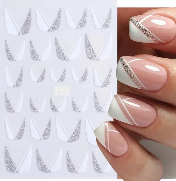 Gateesat French Uçlar 3d Parıltılı Pembe Beyaz Dekorasyon Tırnak Sticker