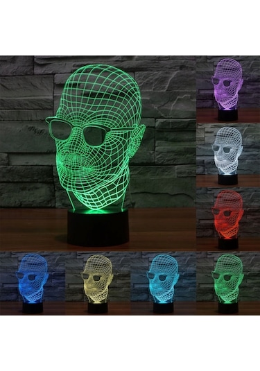 Sones Gözlüklü Adam Stil 3d Dokunmatik Anahtar Kontrol Led Işık, 7 Renk Renk Değişikliği Görsel Stereo Lamba Gece Lambası 50281349 Çok Renkli