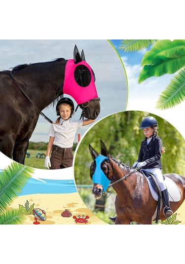 Mavi 1 Adet At Maskesi Sivrisinek Sineği Nefes Streç Dayanıklı Elastik Binicilik Malzemeleri Sürüş Donanımları