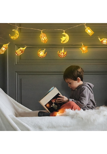 Yaozixa Ramazan Bayramı 1.6m 10 Led Sabit Aydınlatma Demir Çalışma Kalesi Şekilli Dekoratif Işık Zinciri Pil Dahil Değil Ilık Beyaz