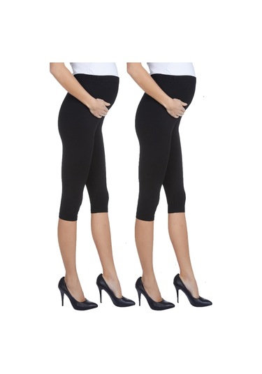 Luvmabelly Myra8003 8010 Beli Ayarlanabilir Hamile Kapri Tayt Seti-siyah - Siyah