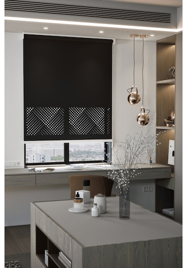 Lazer Kesim Mat Stor Perde, Lazer Kesimli Modern Serisi, M-3008 Siyah Renk Siyah