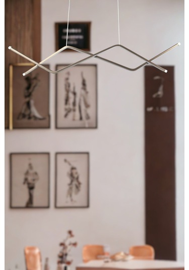 Utku Modern Tasarım Kahverengi Yemek Masası Üstü - Mutfak - Salon Beyaz Led 2 Li Avize Kahverengi