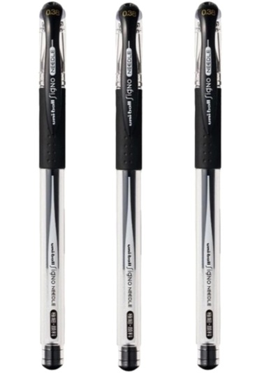 Uniball Signo Needle 0.38 İğne Uçlu Jel Kalem Siyah Üç Adet