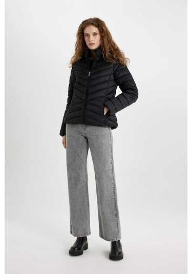 Defacto Su İtici Hafif Şişme Mont Kapüşonlu Kapitoneli Fermuarlı Cepli Basic Düz Mevsimlik B2030AX24AUBK27 Siyah