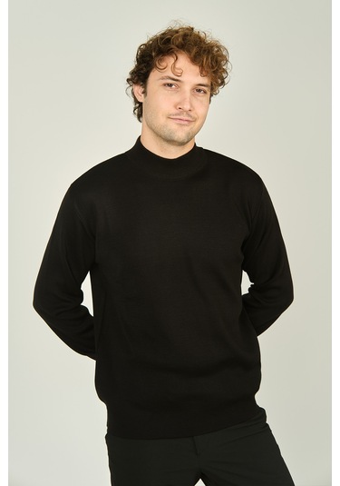 Ateş Triko Erkek Yarım Balıkçı Yaka Yün Kazak 6091024 Siyah Siyah