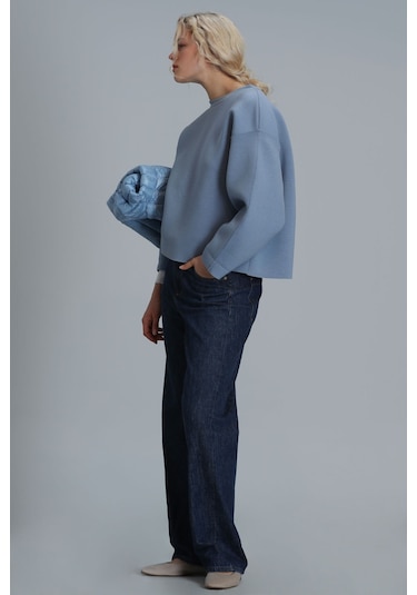 Lufian Selin Kadin Örme Sweatshirt Mavi Mavi 122030005100300 Mavi
