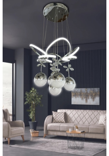 Kral Tacı 5 Top Modern Sarkıt Led Avize Çok Renkli