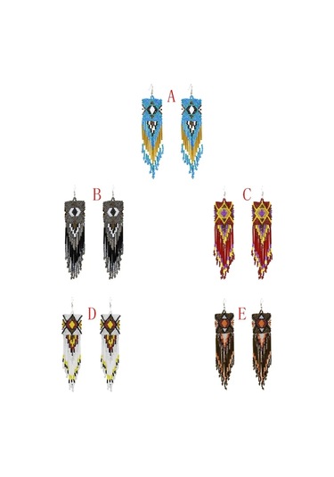 Bohem Reçine Klu Klu Püskül Damla Damla Dangly Küpeler Kadınlar Için Etnik Beyaz Beyaz