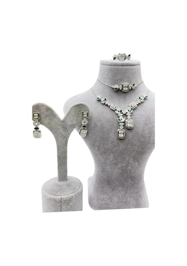 Omar Silver İthal Zirkon Taşlı Pırlanta Model Set 925 Ayar Gümüş