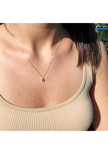 0,50ct Zümrüt Yeşim Taşı Sade Minimal Tasarım 14 Ayar Altın Doğal Taşlı Kolye-zümrüt Altın Kolye