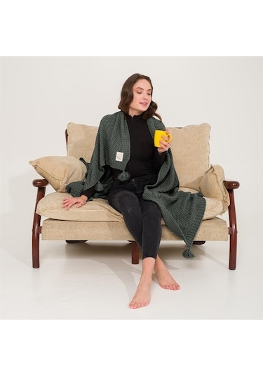 Coco Pirinç Örgü Ponponlu Triko Tv Battaniyesi Throw Koltuk Şalı (538861682)-130X170