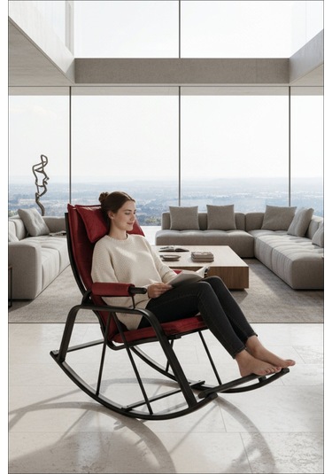 Sallanan Sandalye, Metal Ayaklı Tv Koltuğu, Sallanır Dinlenme Koltuğu, Demonte Sallanan Berjer Bordo