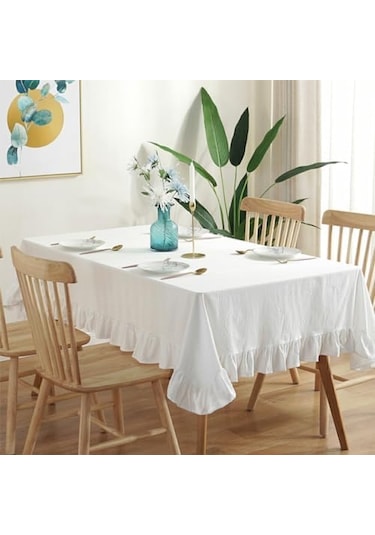 Vintage Keten Fırfırlı Masa Örtüsü Dayanıklı Pamuk Keten - 16 En
