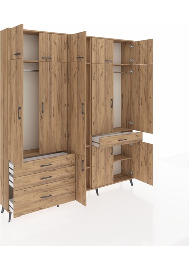 Arges Dolap 8 Raflı 4 Çekmeceli 3 Askılı 220x30x243 Çam-çam/çam Atlas Çam/atlas Çam