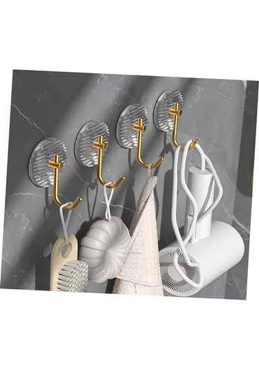 Mutfak Banyo Düzenleyici Gold Detay Yapışkanlı Kristal Askı 3 Adet Şeffaf