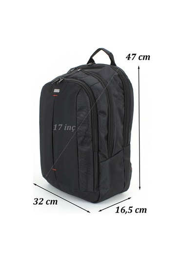 Case Club Siyah Sırt Çantası 17.3’’ Laptop Bölmeli Su Geçirmez Kumaş Siyah