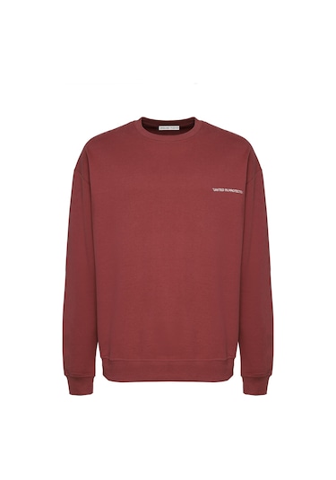 Raırok Erkek İçi Polarlı Comfort Oversize Nakışlı Bordo Sweat