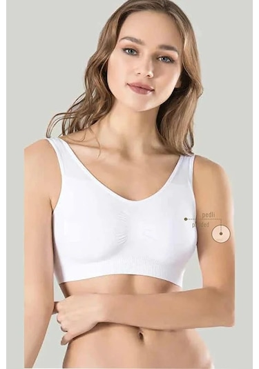 Melonika Kadın Beyaz Kalın Askılı Çıkarılabilir Pedli Örme Seamless Dikişsiz Basic Büstiyer Çok Renkli