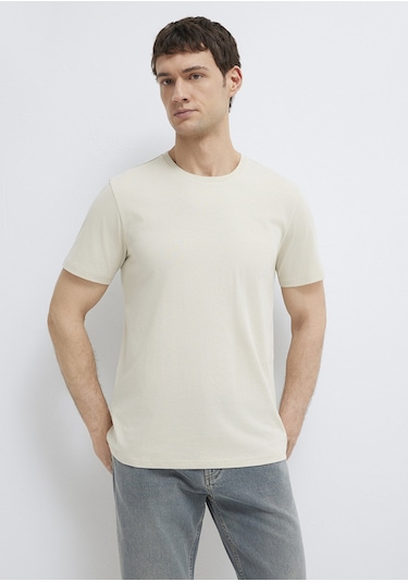 Mavi - Bej Basic Tişört 065574-70144 Bej