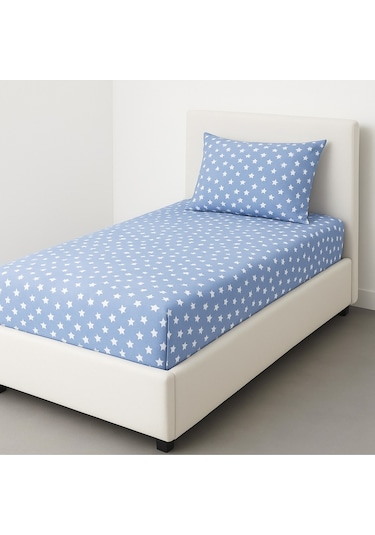 Desenli 100 X 200 Cm Tek Kişilik Mavi Yıldız Lastikli Çarşaf Ve Yastık Kılıfı Mavi