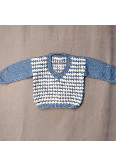 Uretti - Talia 8659 - 5602 El Örgüsü Erkek Çocuk Kazak - 2 Yaş Mavi - Krem