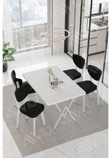 Avvio Senta Beyaz Elma Sandalye 80x120 Yemek Masası Mutfak Masası 4 Kişilik Masa Sandalye Takımı Beyaz