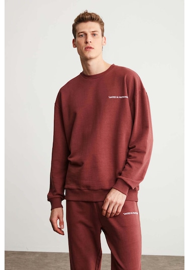 Marshall Erkek Pamuklu Içi Polarlı Nakışlı Relaxed Bordo Eşofman Takımı